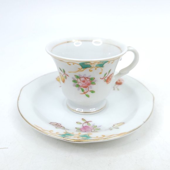 4 Demitasse Mini Cup and Saucer Sets Tea Cups Floral Colonial Quail Vintage - Picture 8 of 13